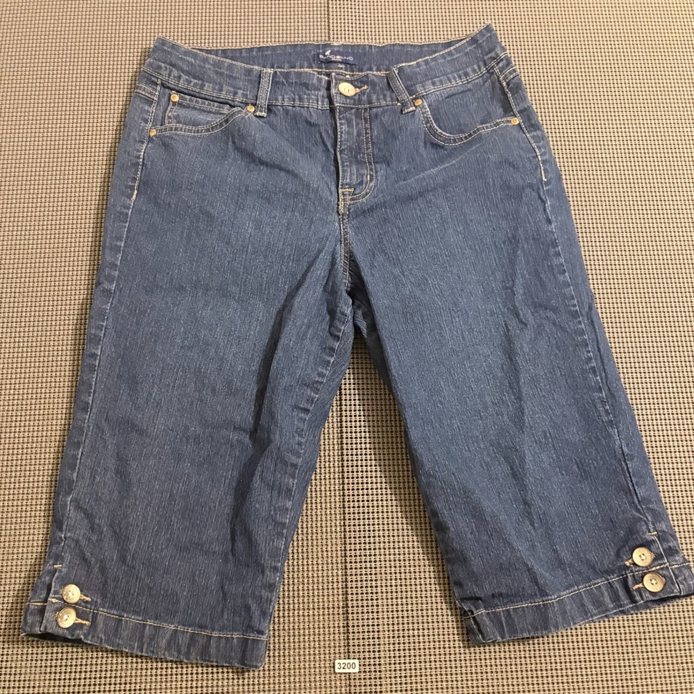 Bandolino Denim Womens Blue Jean Capri Pants Size 8 Cropped Button Hem